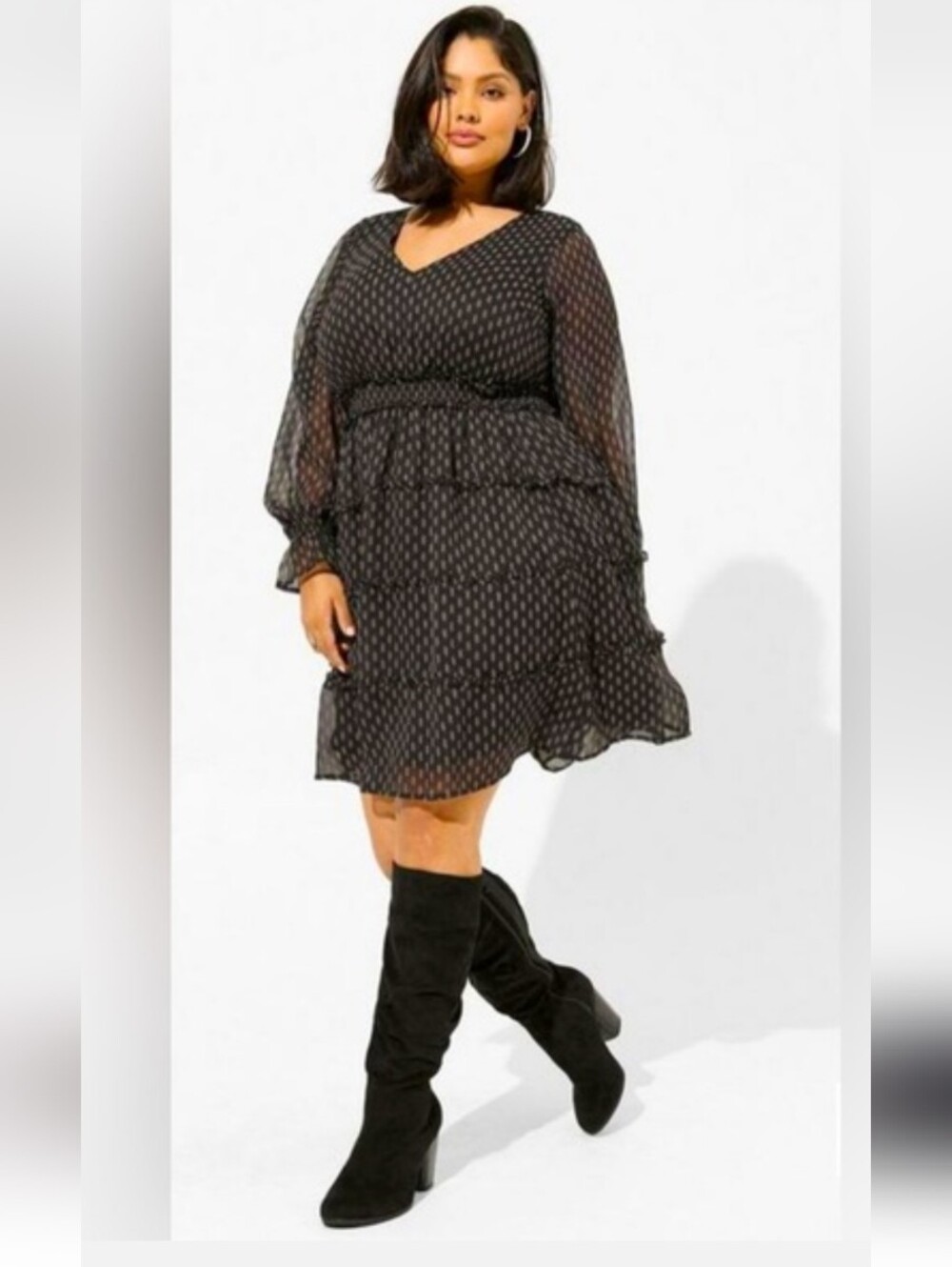 Torrid Black Mini Lurex Chiffon Dress with Subtle  Print